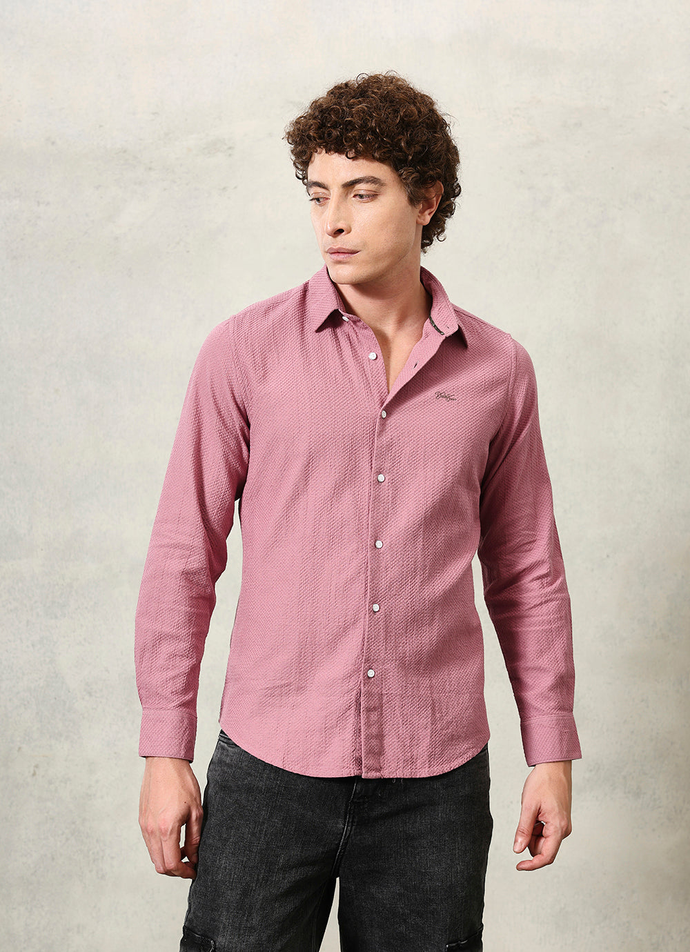Pink Solids Cotton Slim Fit Shirt