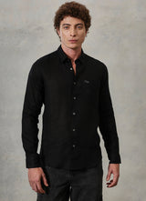 Black Solids Linen Slim Fit Shirt