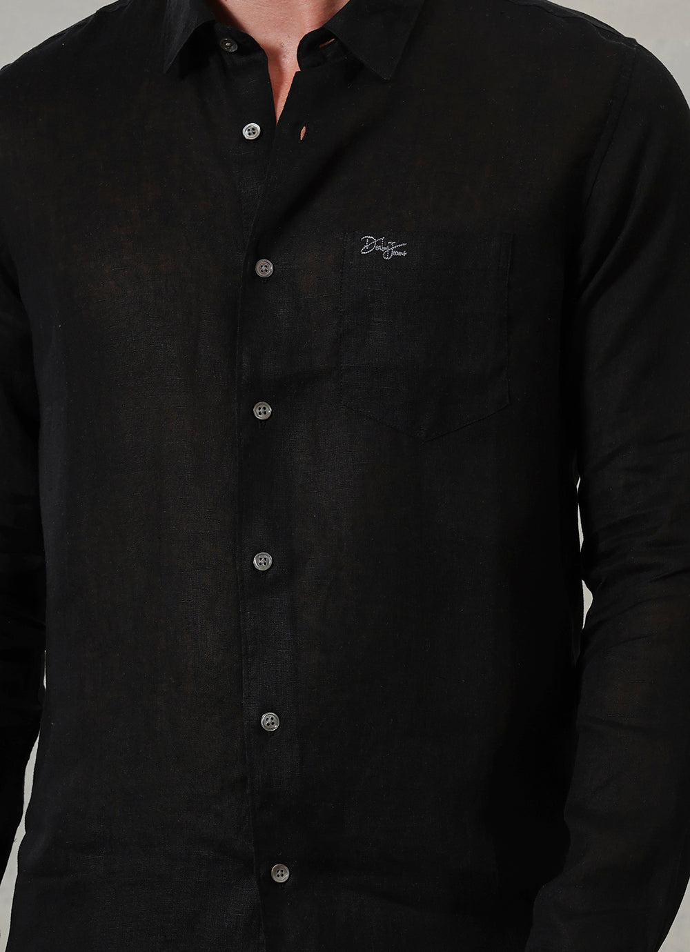 Black Solids Linen Slim Fit Shirt