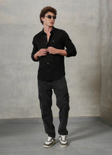 Black Solids Linen Slim Fit Shirt