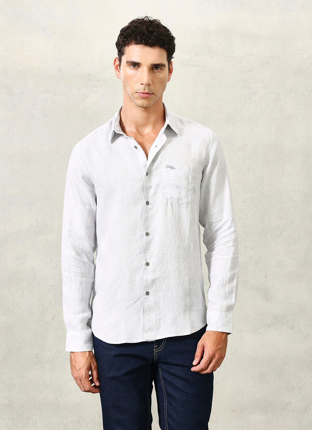 Grey Solids Linen Slim Fit Shirt