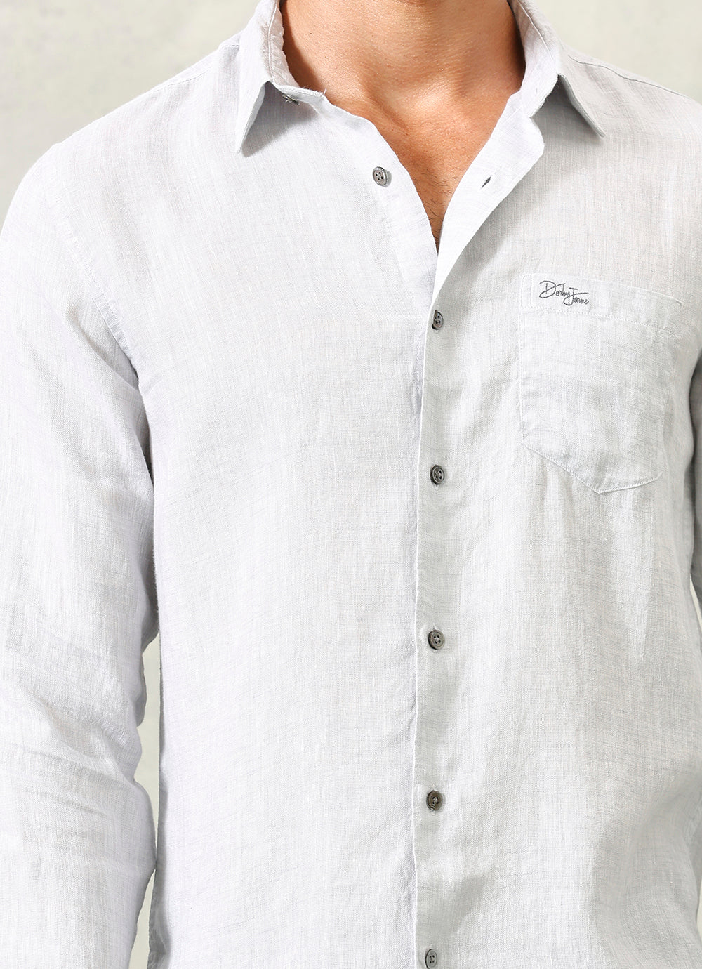 Grey Solids Linen Slim Fit Shirt
