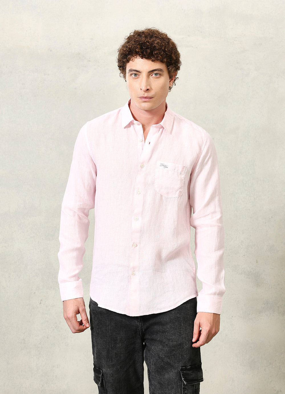 Pink Solids Linen Slim Fit Shirt
