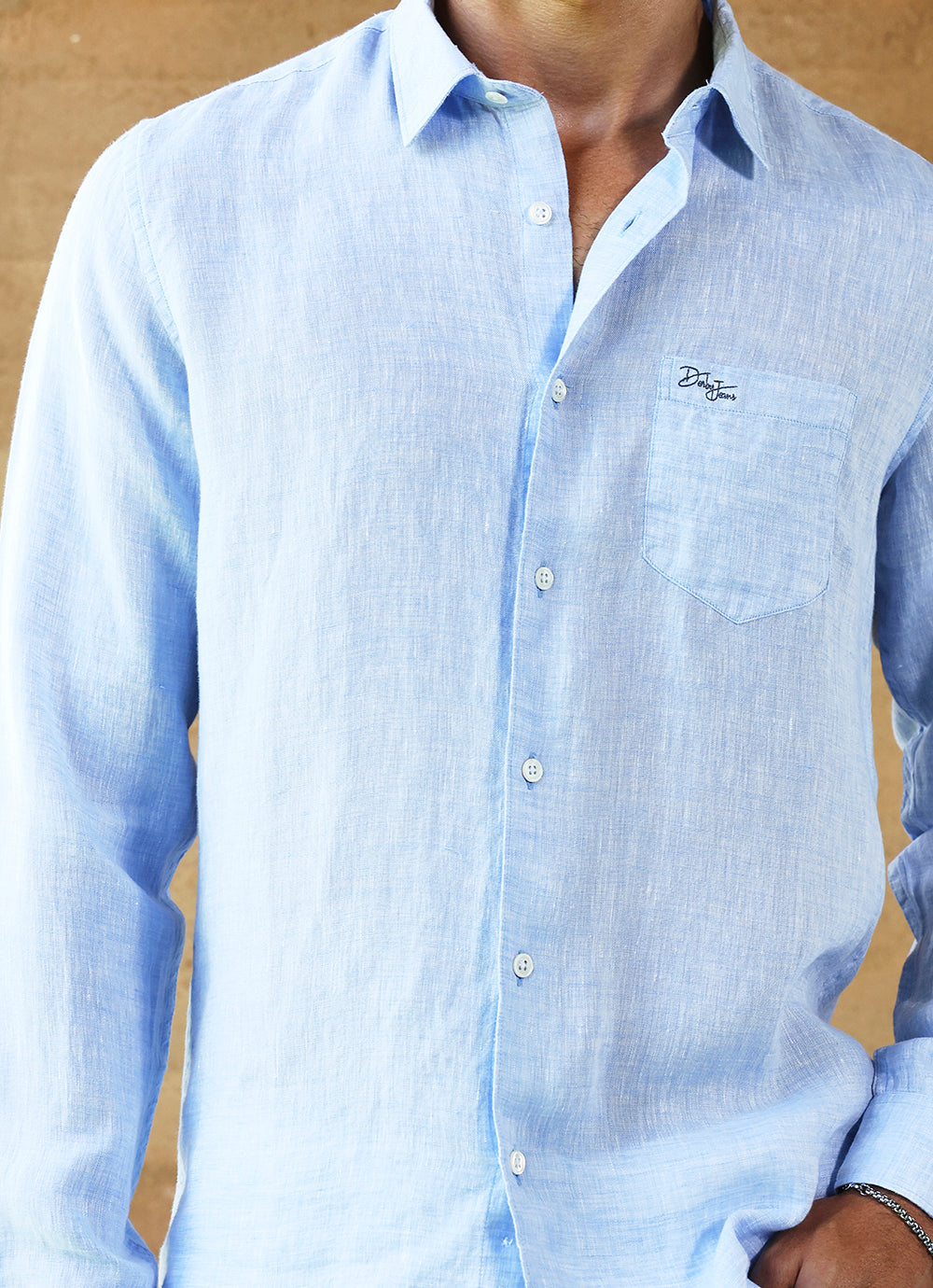 Blue Solids Linen Slim Fit Shirt