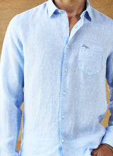Blue Solids Linen Slim Fit Shirt