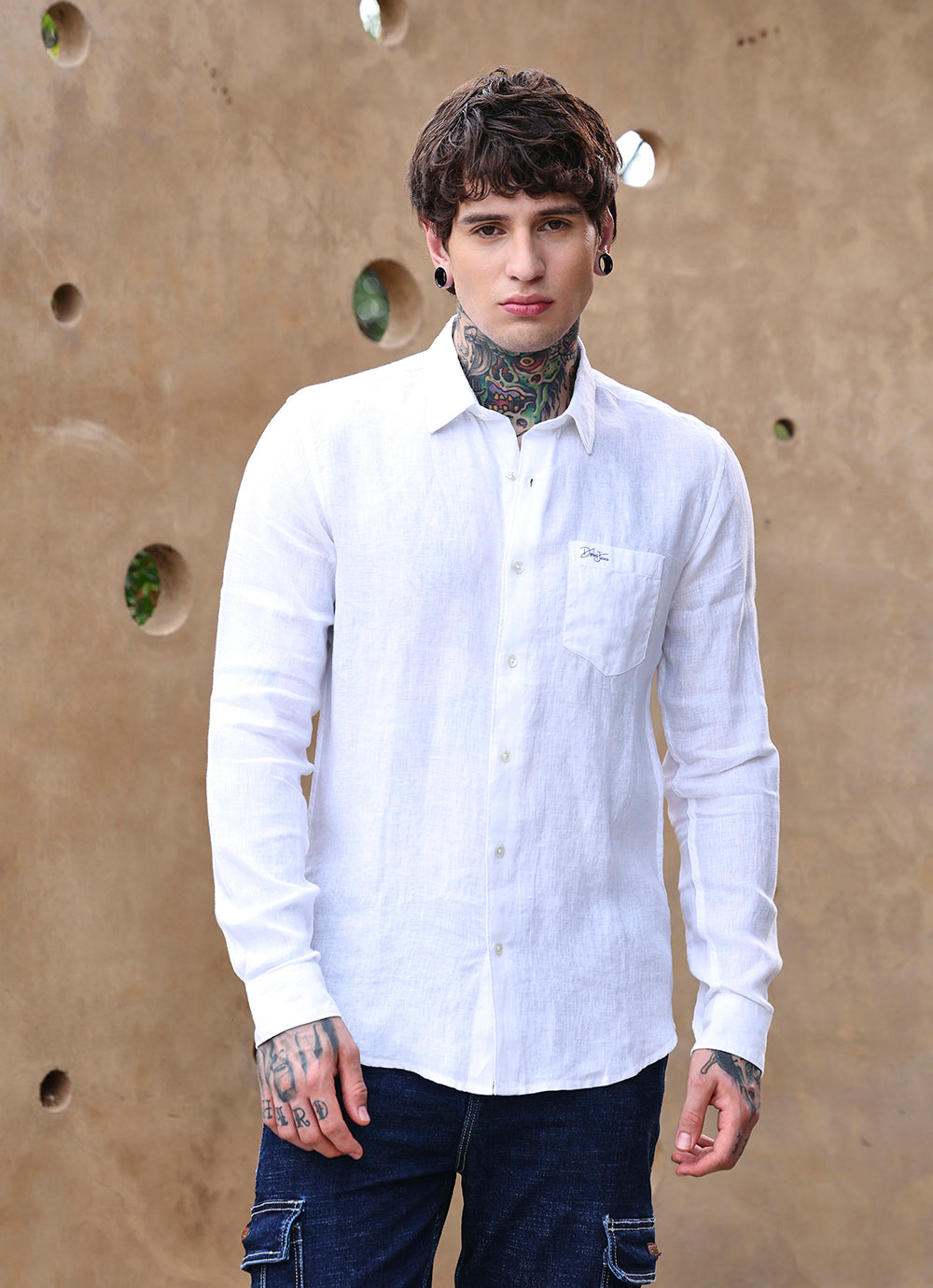 White Solids Linen Slim Fit Shirt
