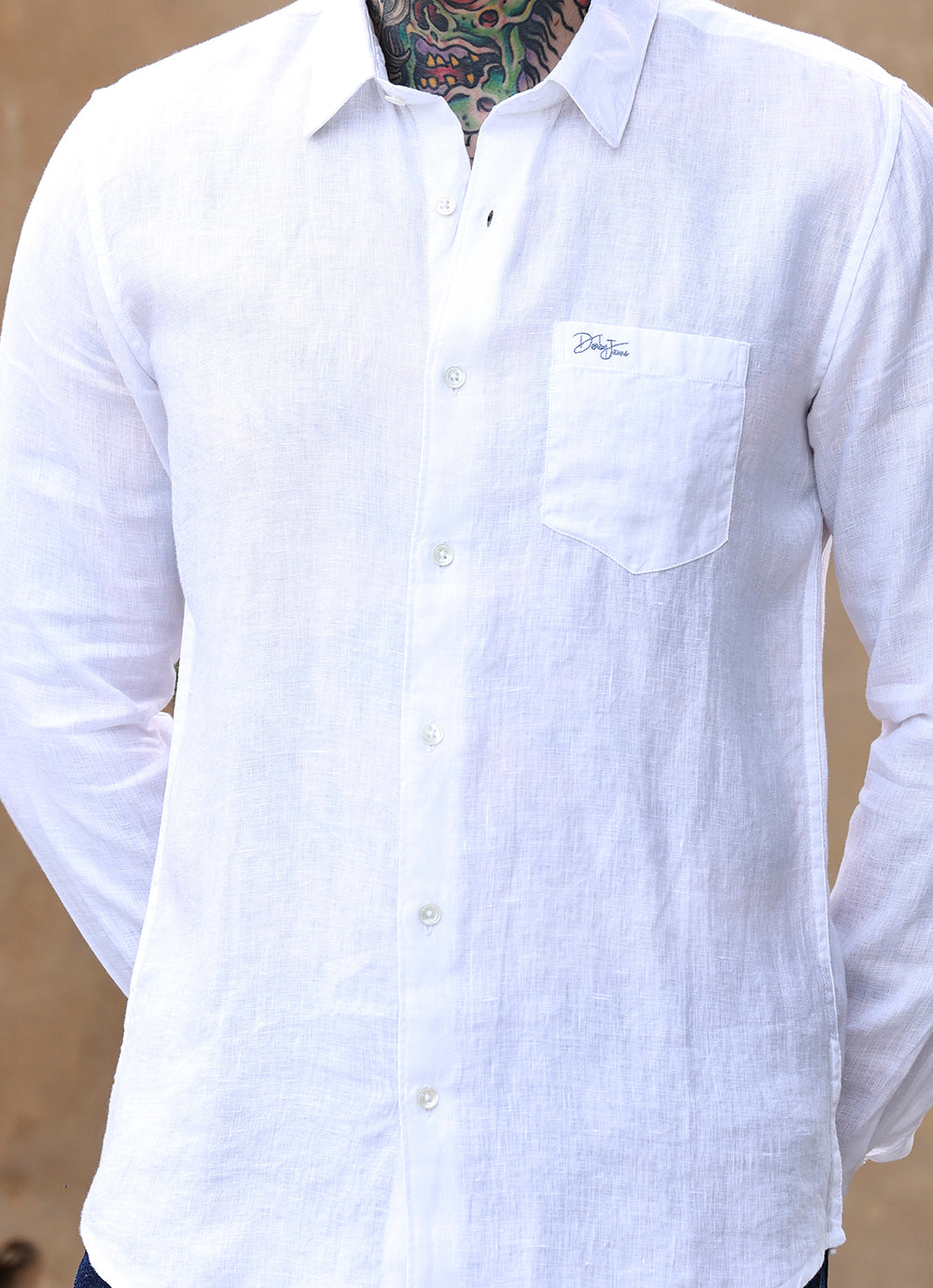 White Solids Linen Slim Fit Shirt