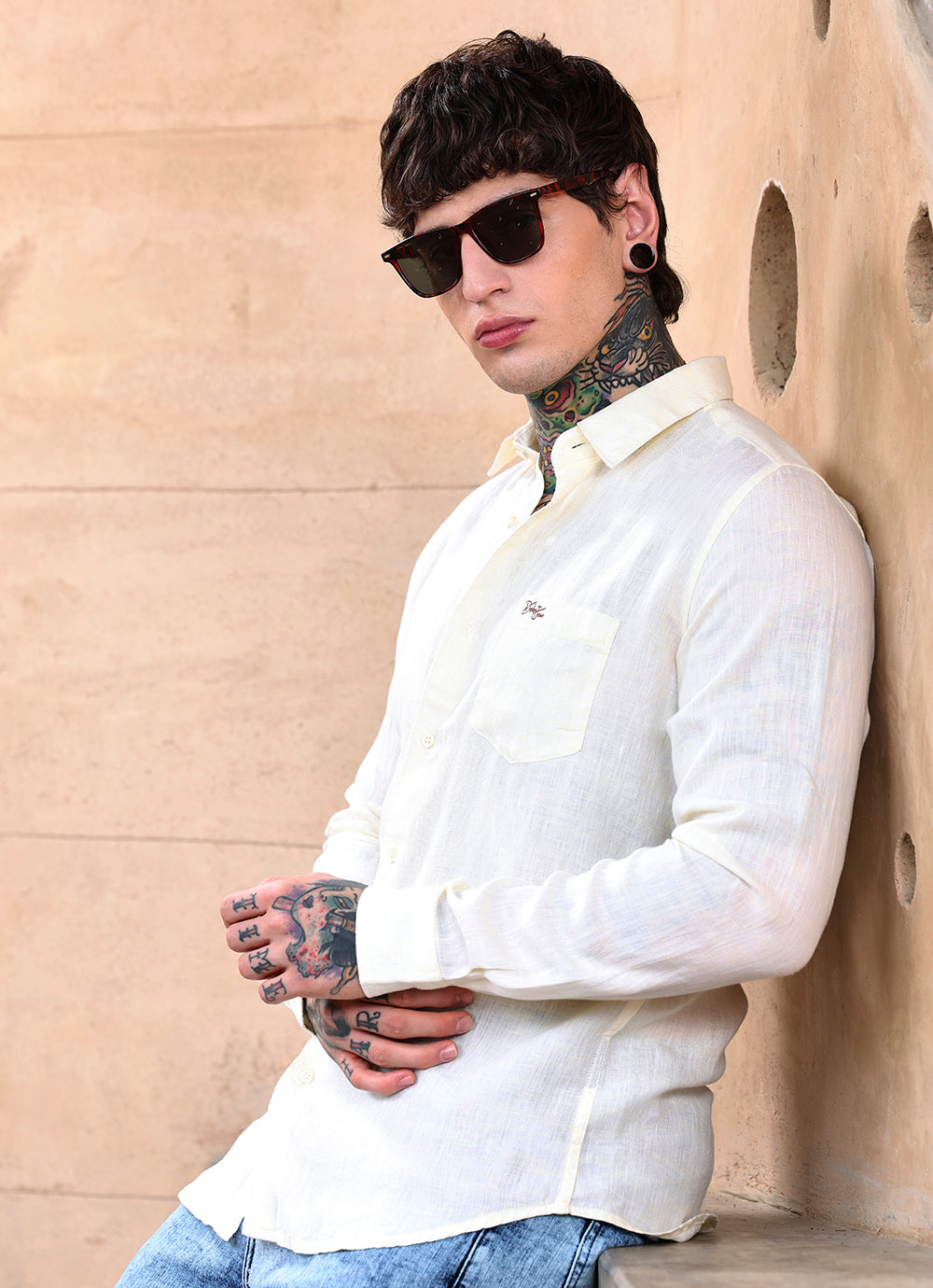 Yellow Solids Linen Slim Fit Shirt