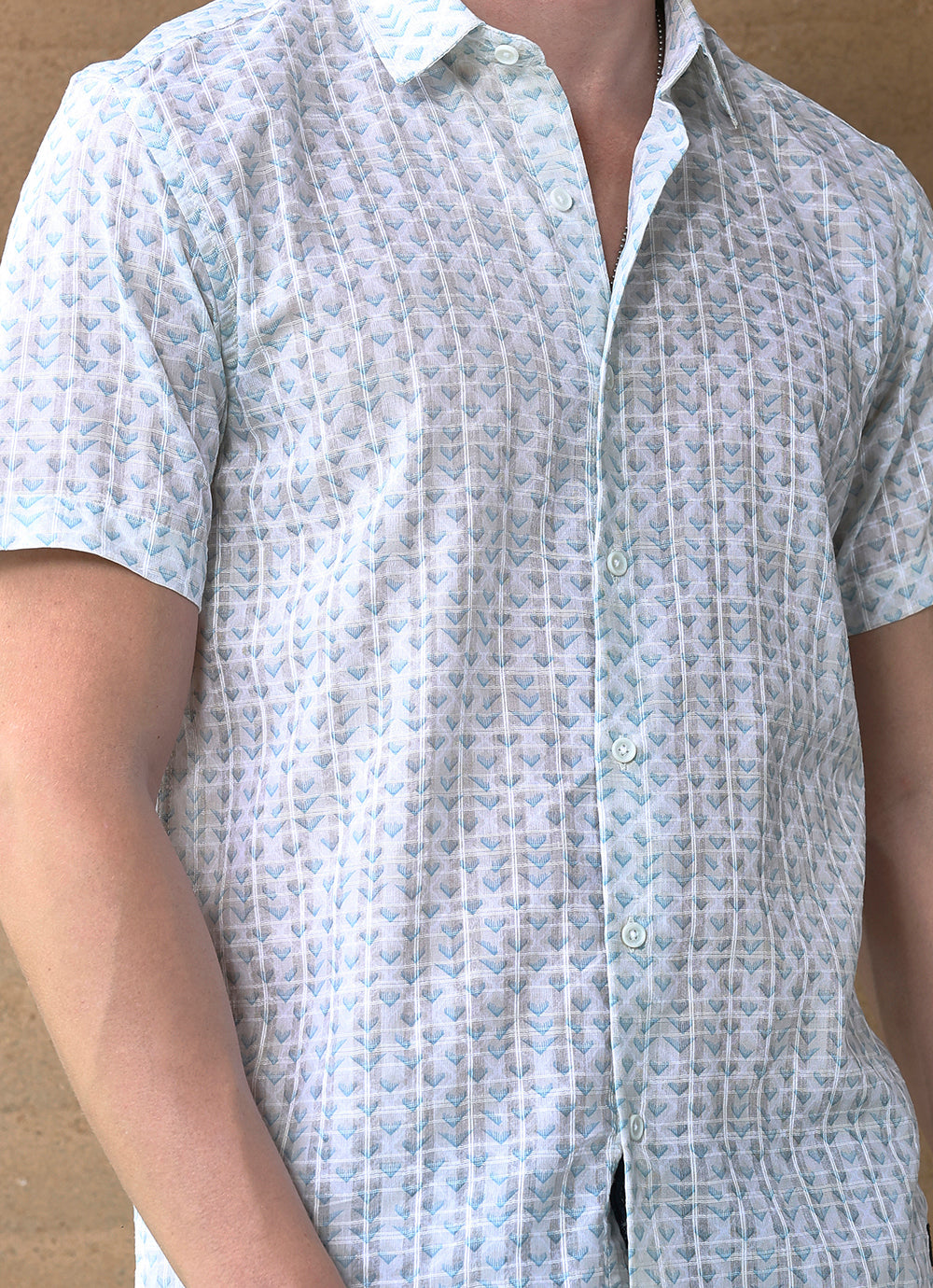 Teal Print Amslar Cotton Slim Fit Shirt