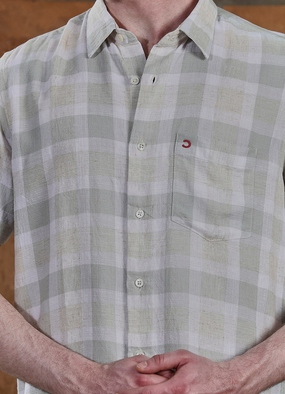 Green Checks Linen Blend Regular Fit Shirt