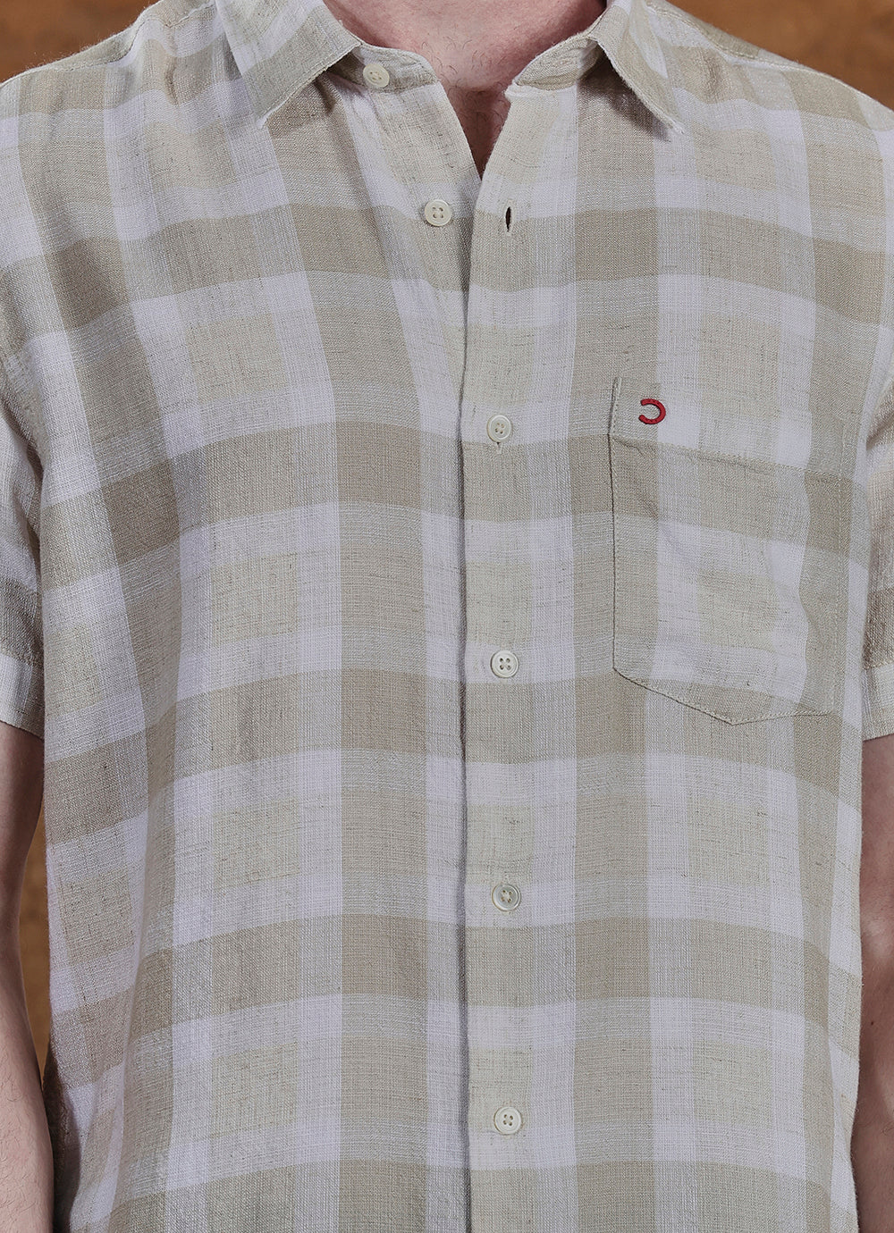 Stone Checks Linen Blend Regular Fit Shirt