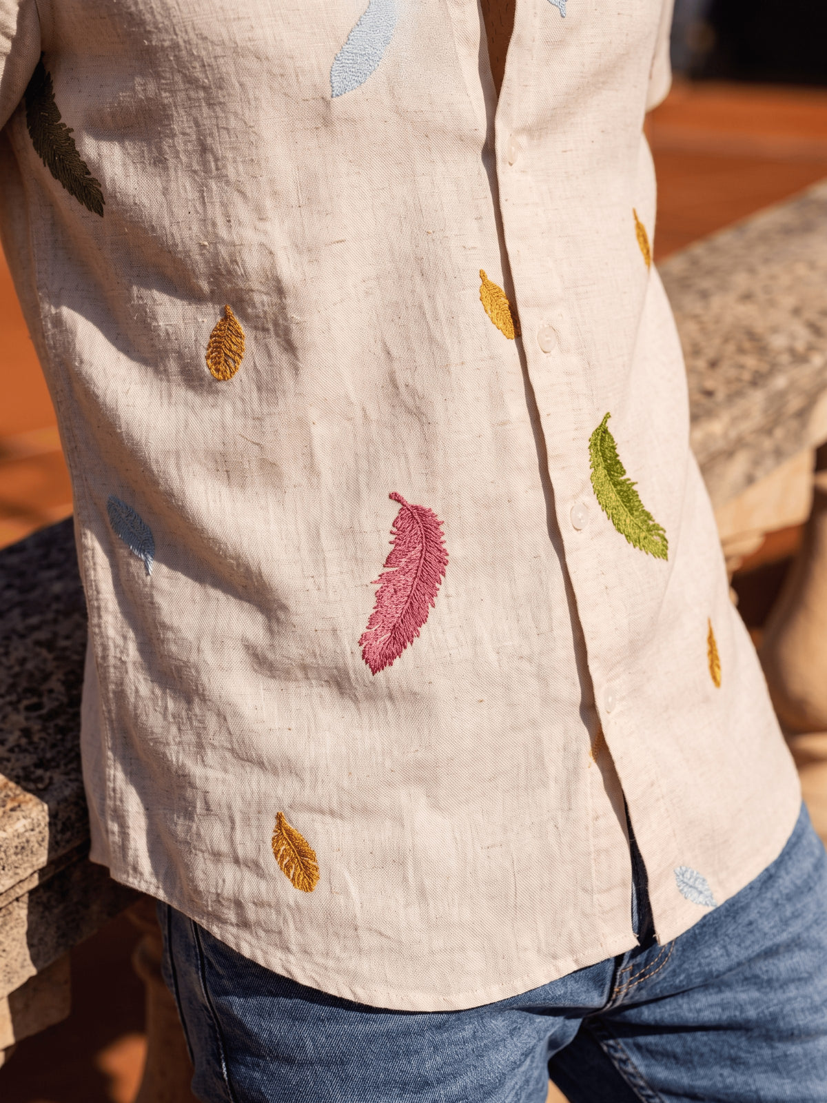 White Embroidered Cotton Slim Fit Half Sleeve Shirt