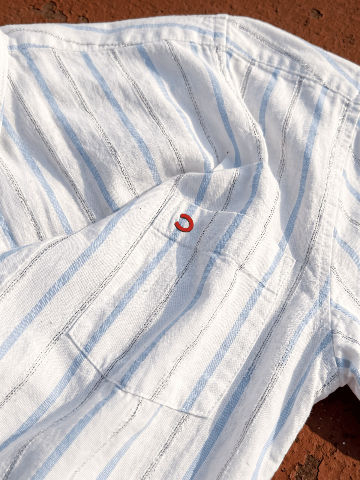 Sky Blue Striped Cotton Slim Fit Half Sleeve Shirt