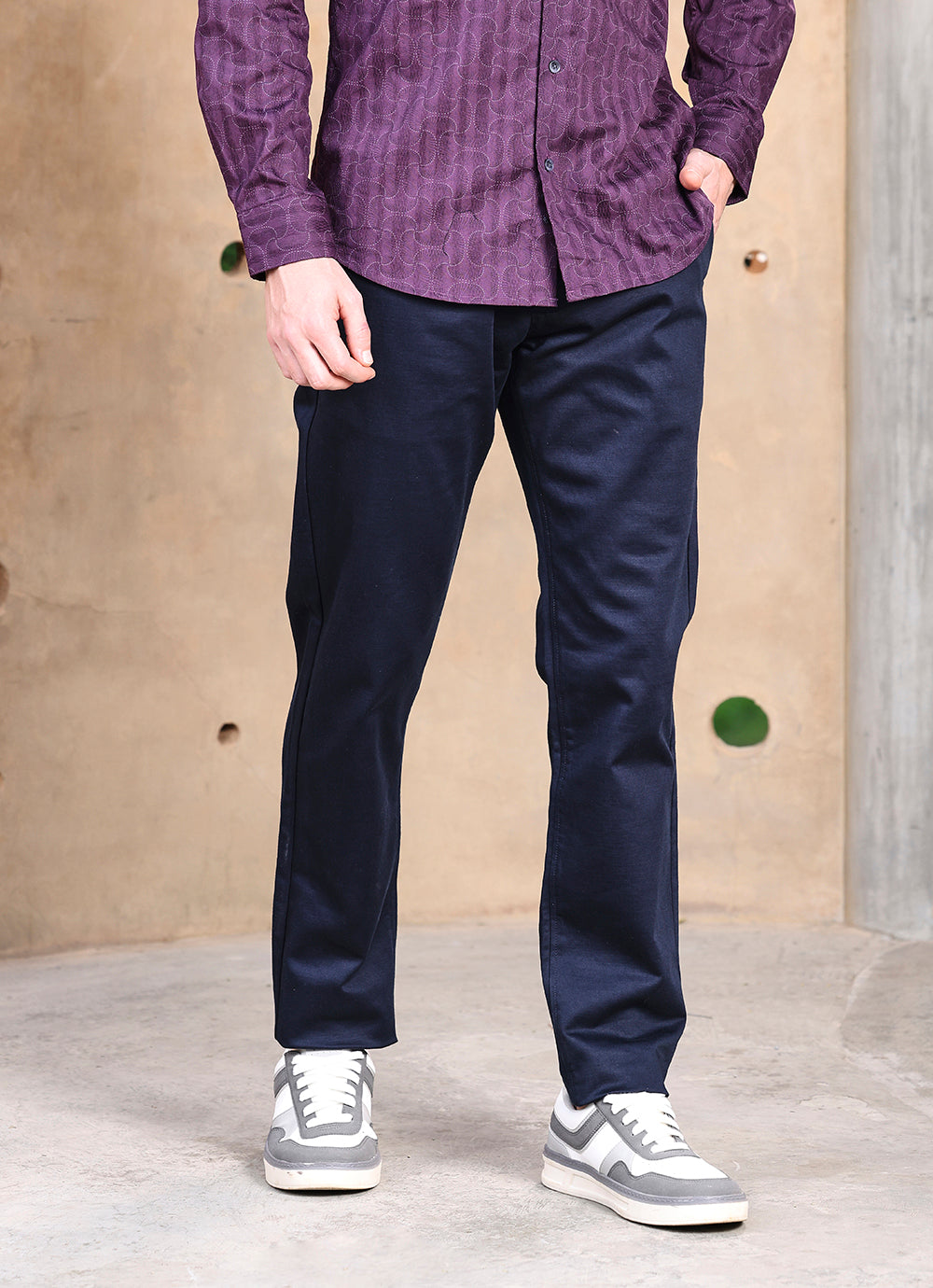 Navy  Dobby Slim Fit Trouser