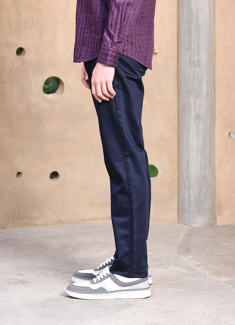 Navy  Dobby Slim Fit Trouser