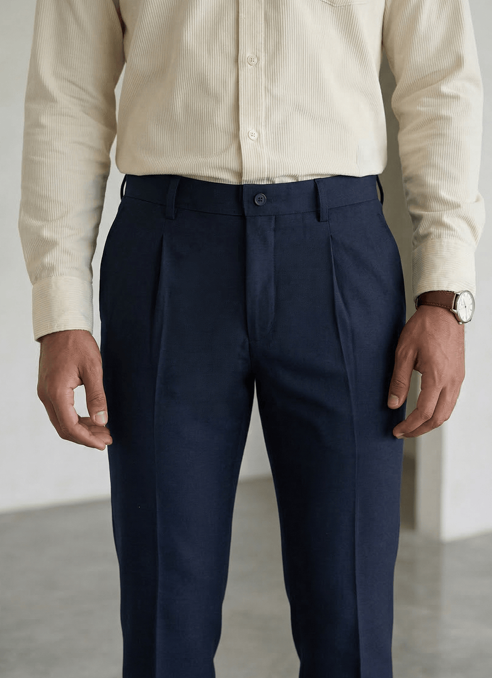 Navy Poly Viscose Slim Fit Trouser