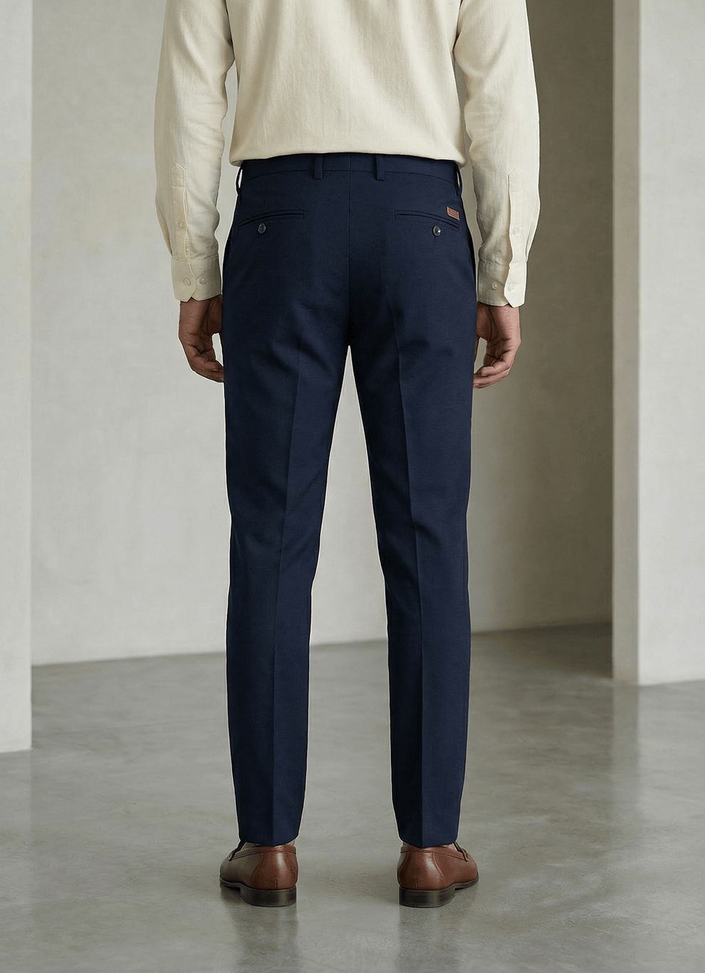 Navy Poly Viscose Slim Fit Trouser
