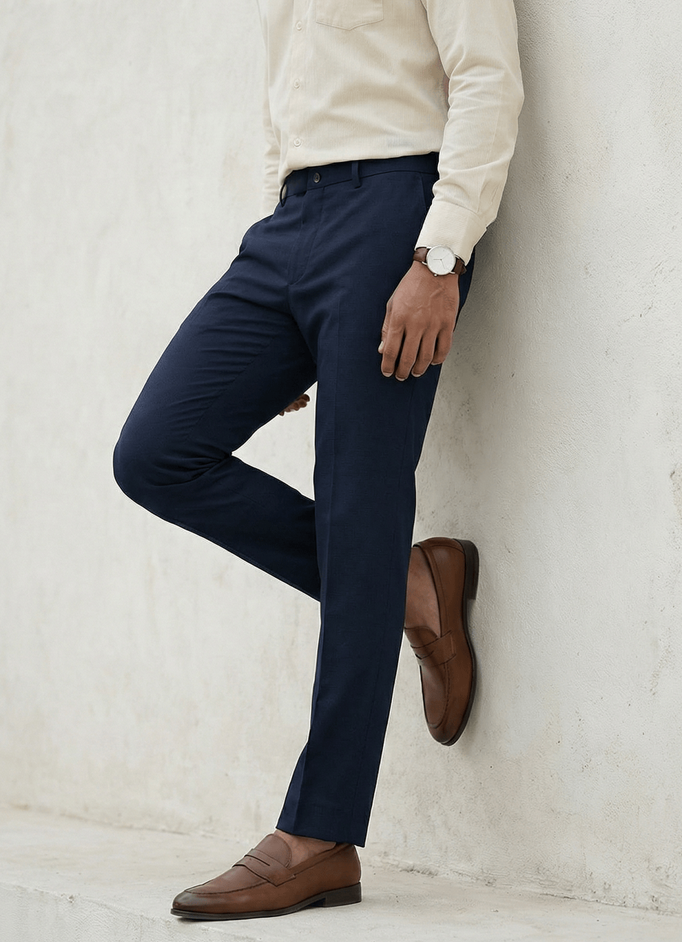 Navy Poly Viscose Slim Fit Trouser