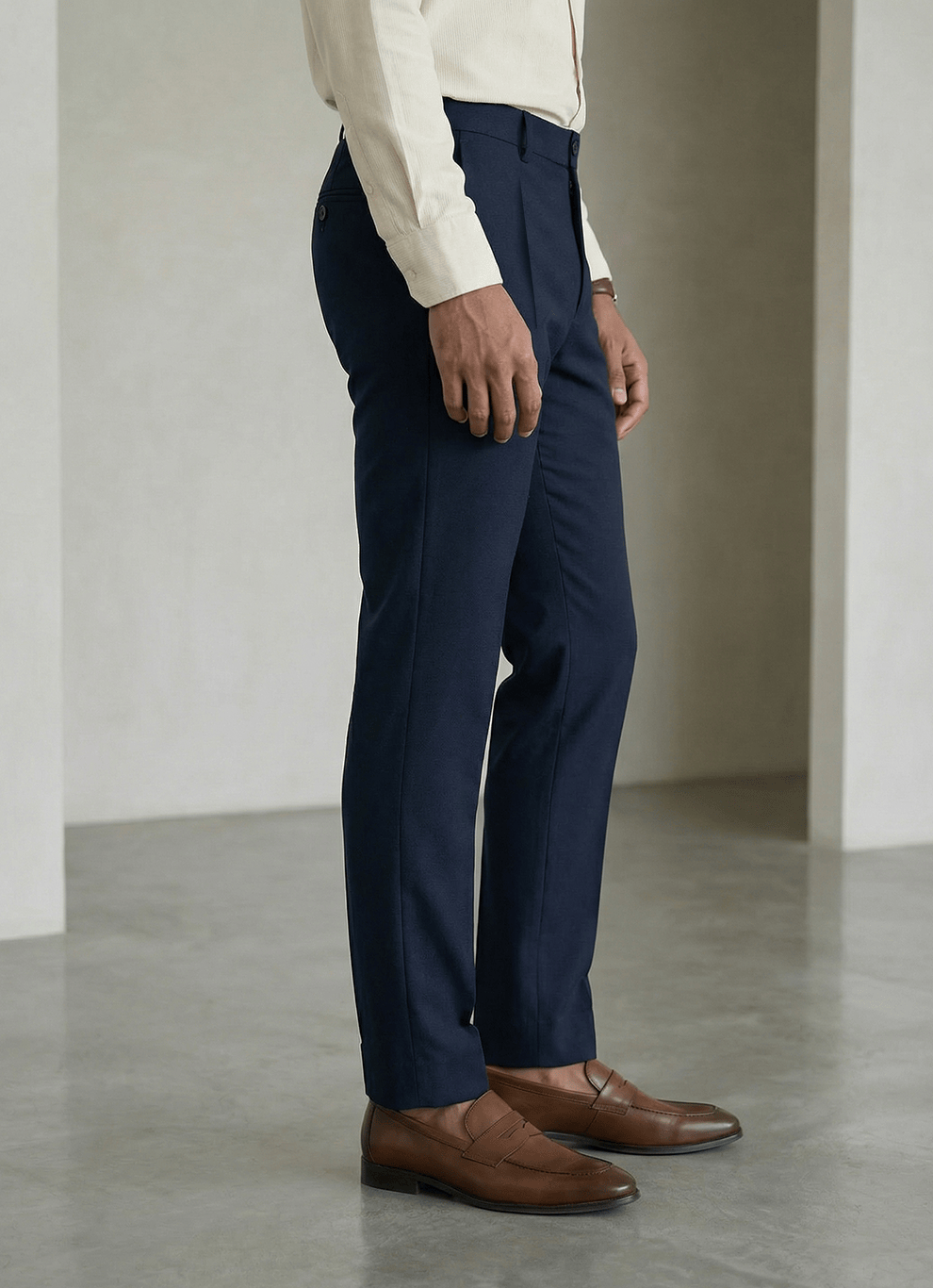 Navy Poly Viscose Slim Fit Trouser