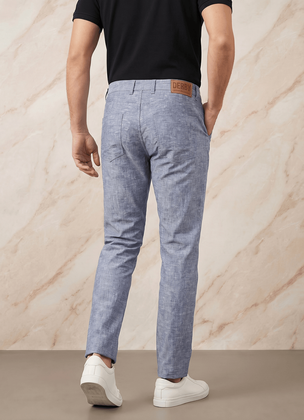 Blue Cotton Poly Relaxed Fit Trouser
