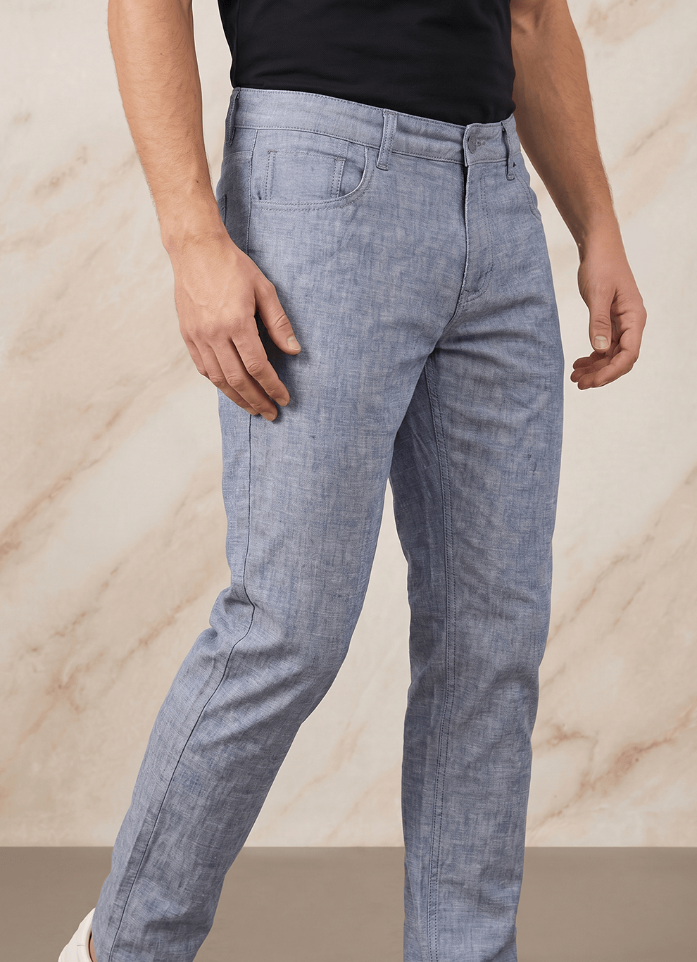 Blue Cotton Poly Relaxed Fit Trouser