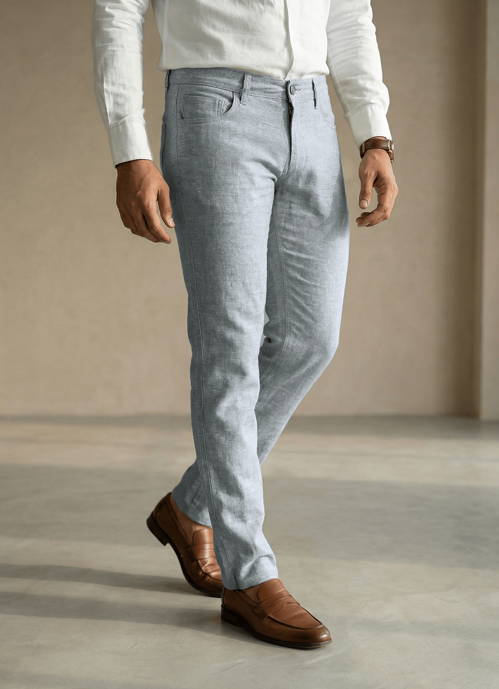 Green Cotton Poly Relaxed Fit Trouser