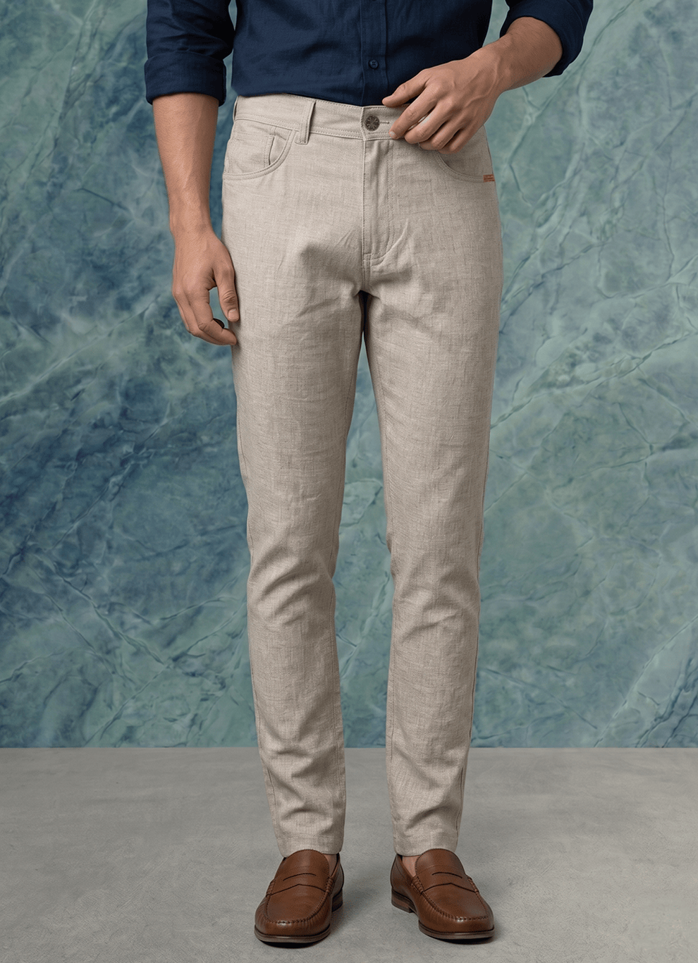 Grey Cotton Poly Relaxed Fit Trouser