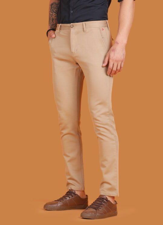 Khaki Cotton Blend Slim Fit Trouser