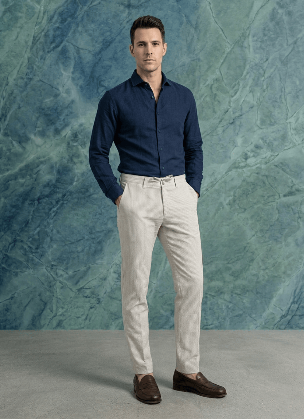 Beige Poly Viscose Loose Fit Trouser