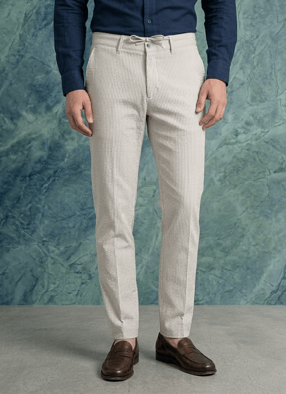 Beige Poly Viscose Loose Fit Trouser
