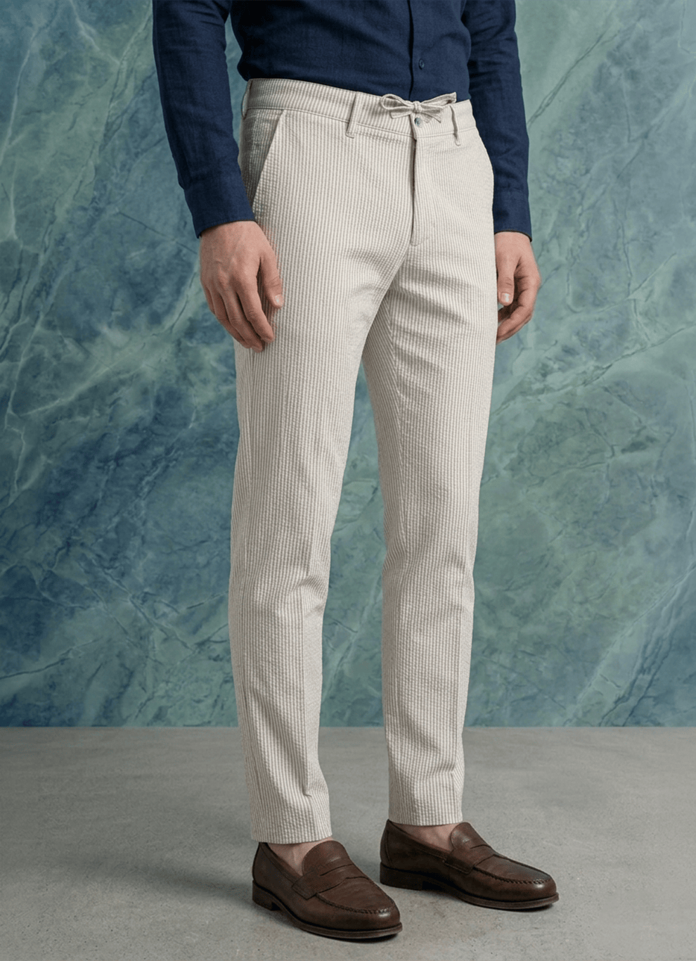 Beige Poly Viscose Loose Fit Trouser
