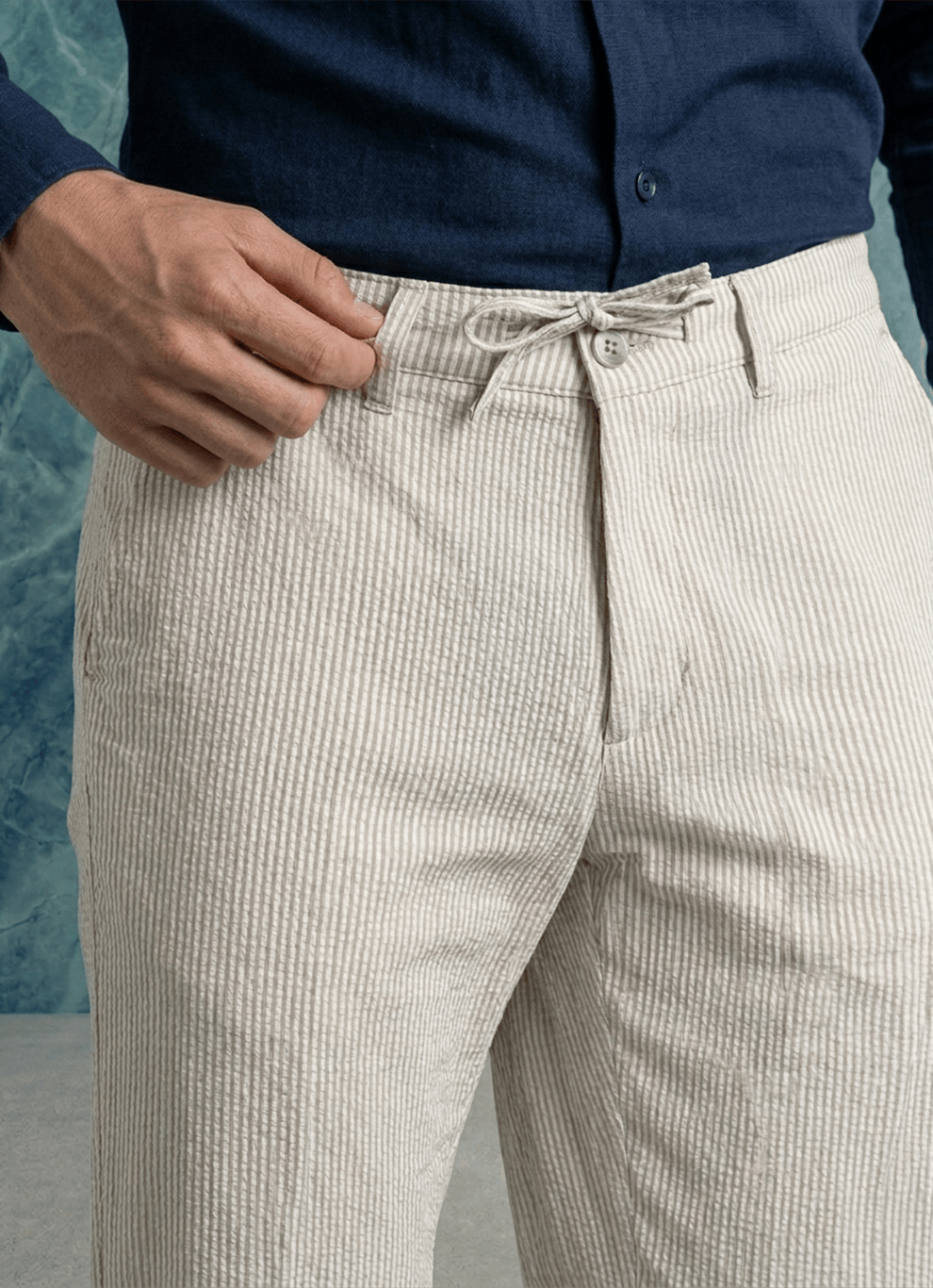 Beige Poly Viscose Loose Fit Trouser
