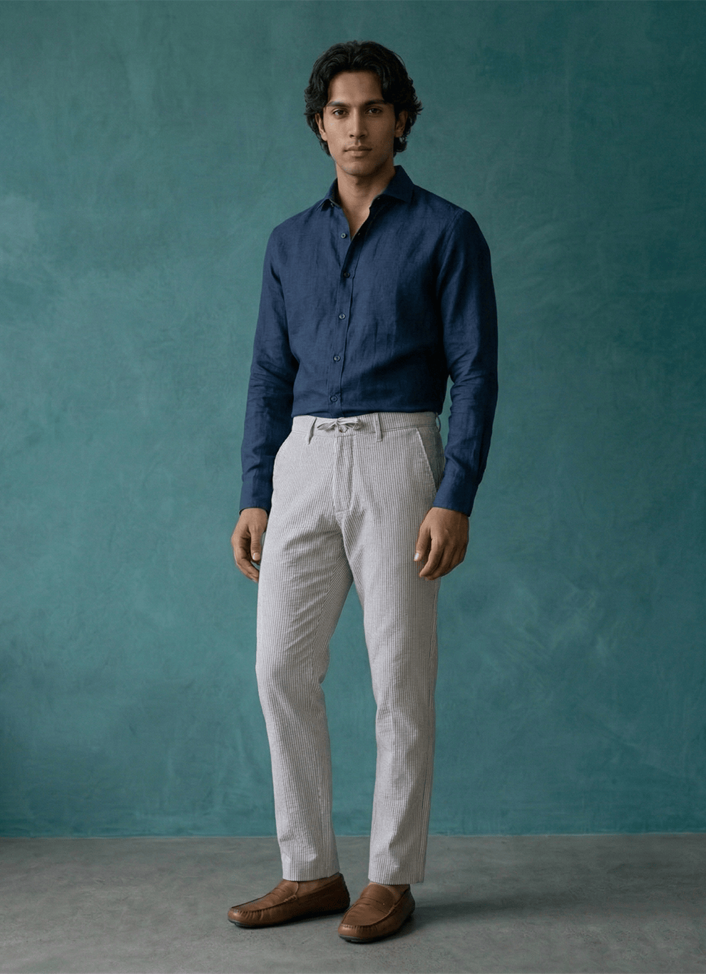 Grey Poly Viscose Loose Fit Trouser