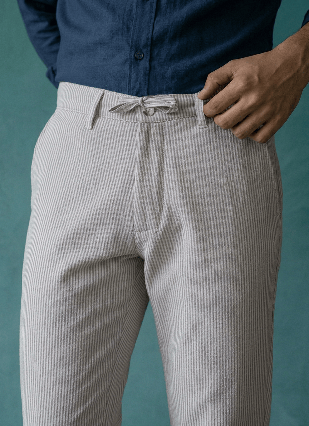Grey Poly Viscose Loose Fit Trouser