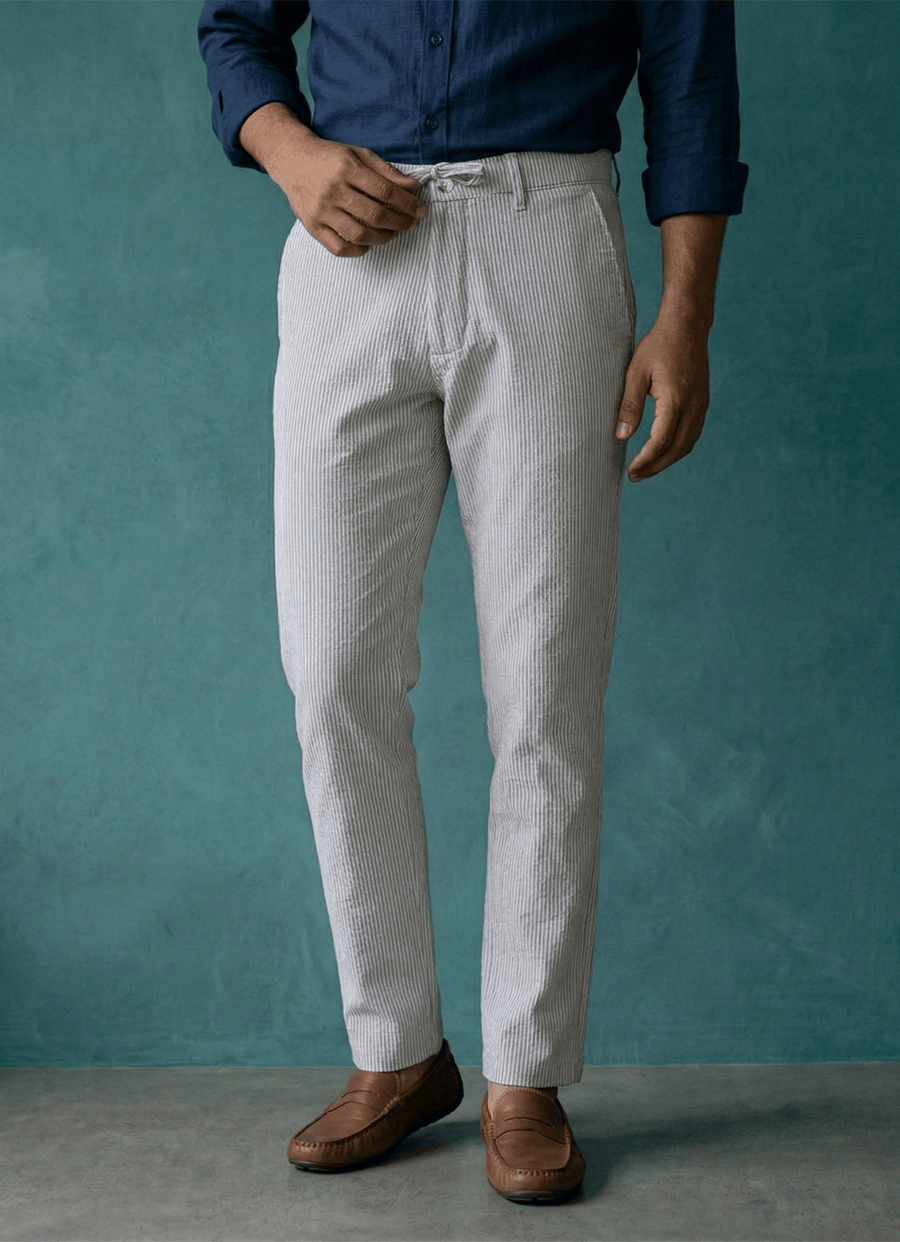 Light Grey Stripe Viscose Loose Fit Trouser