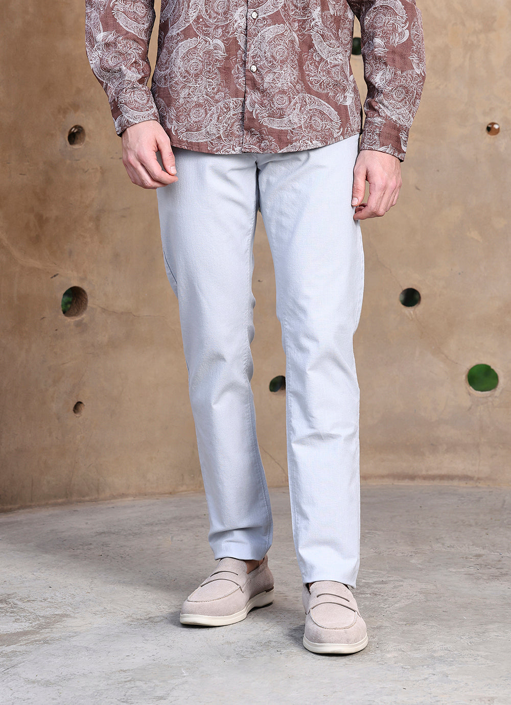 Sky Blue  Cotton Slub Slim Fit Trouser