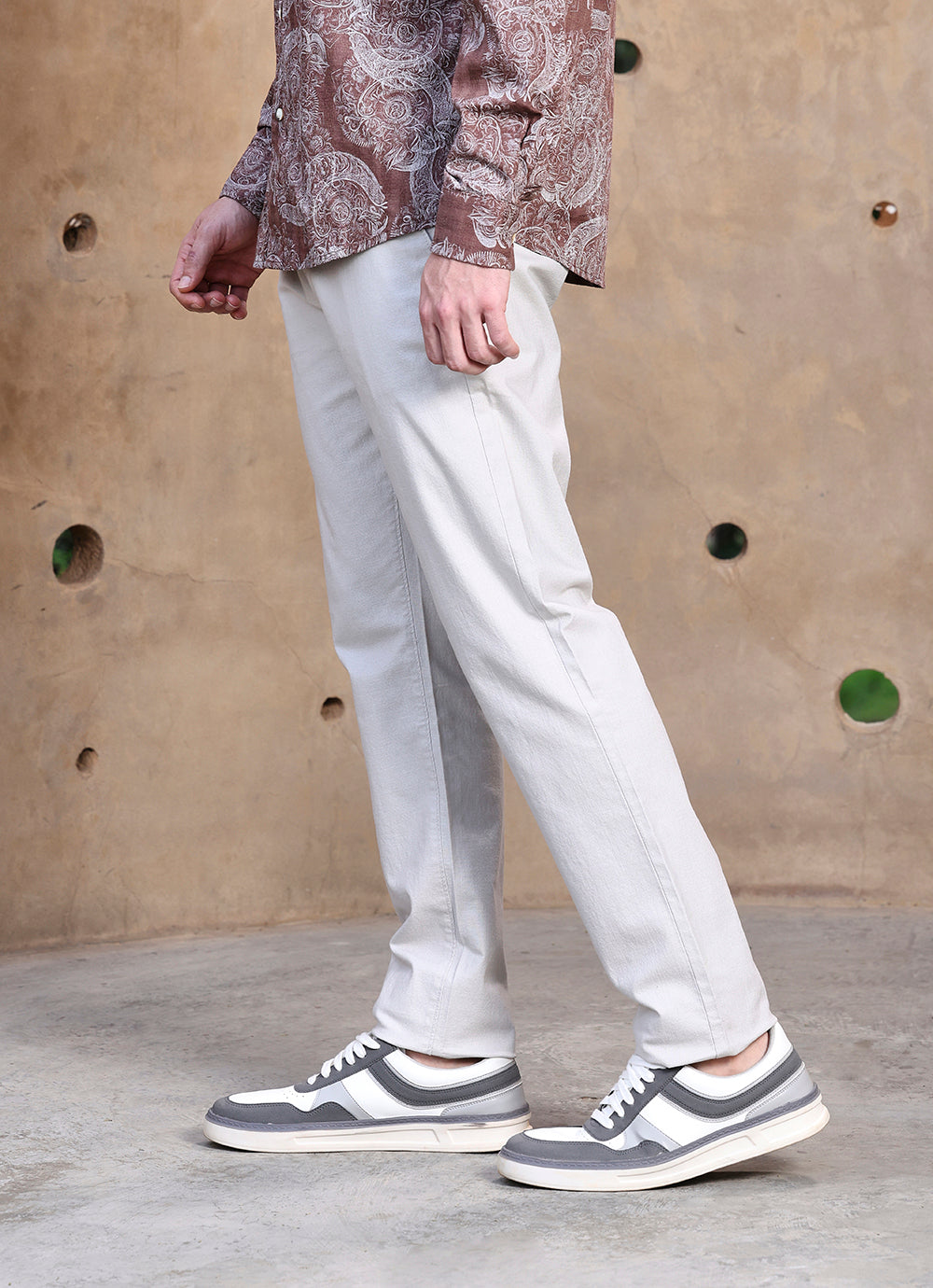 Stone  Cotton Slub Slim Fit Trouser