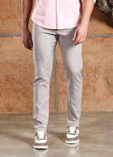 Beige  Cotton Slub Slim Fit Trouser