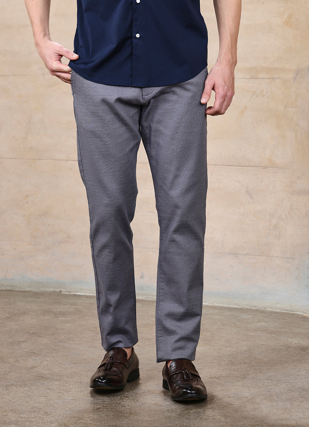 Ash Grey  Cotton Slub Slim Fit Trouser