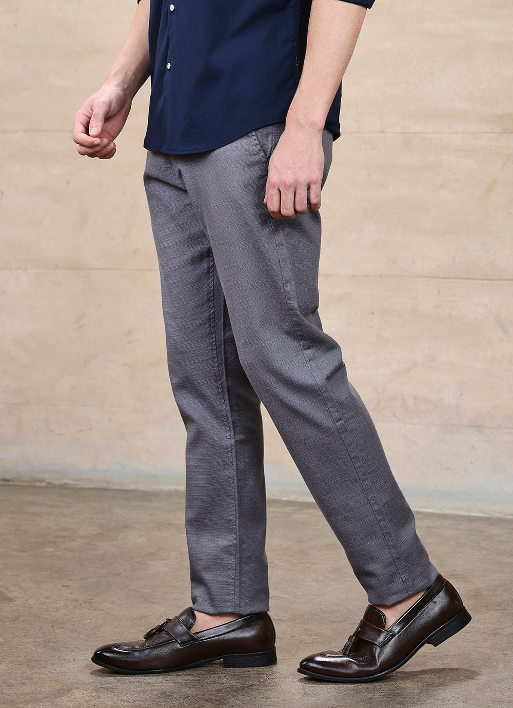 Ash Grey  Cotton Slub Slim Fit Trouser