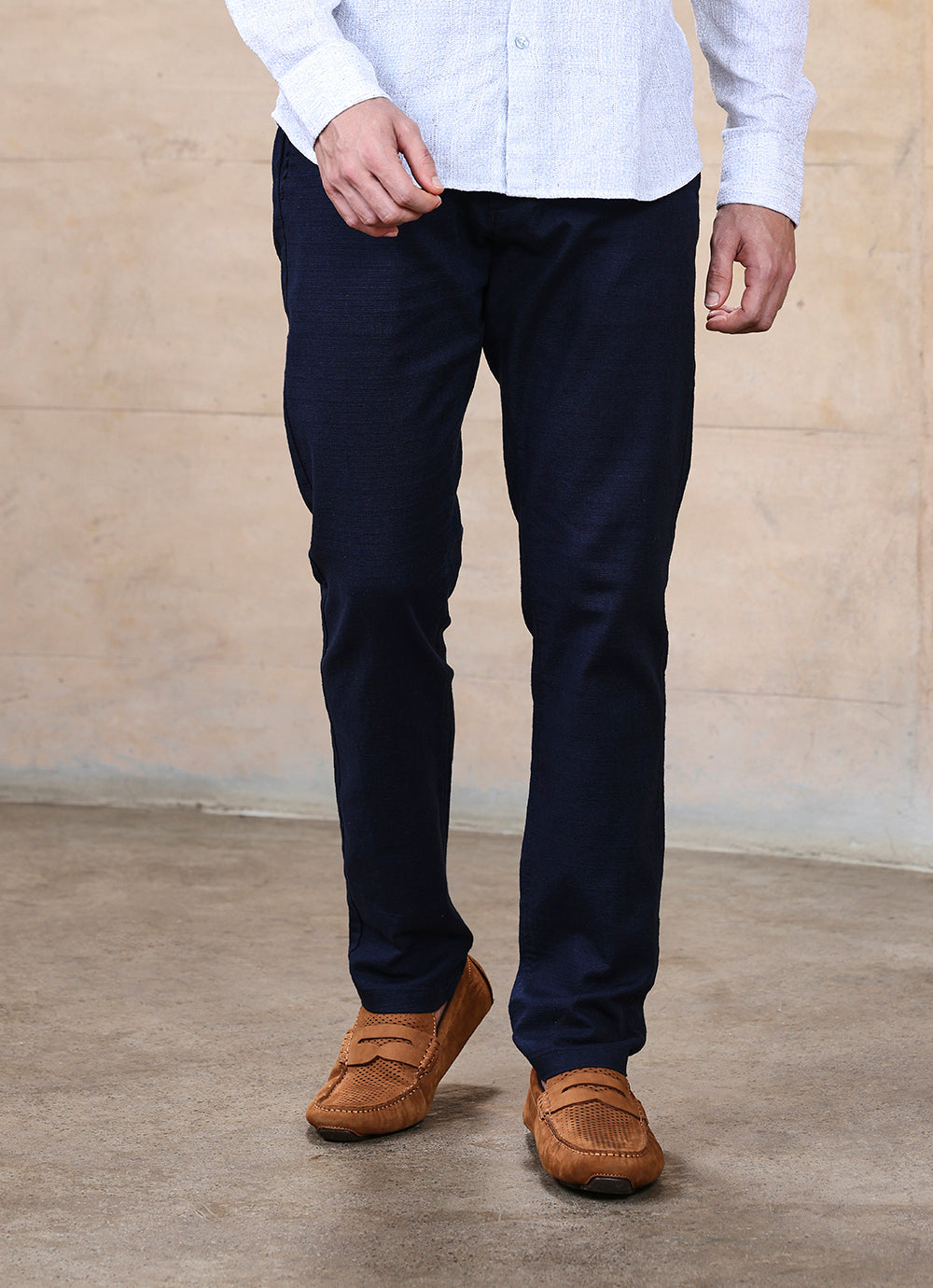 Navy  Cotton Slub Slim Fit Trouser