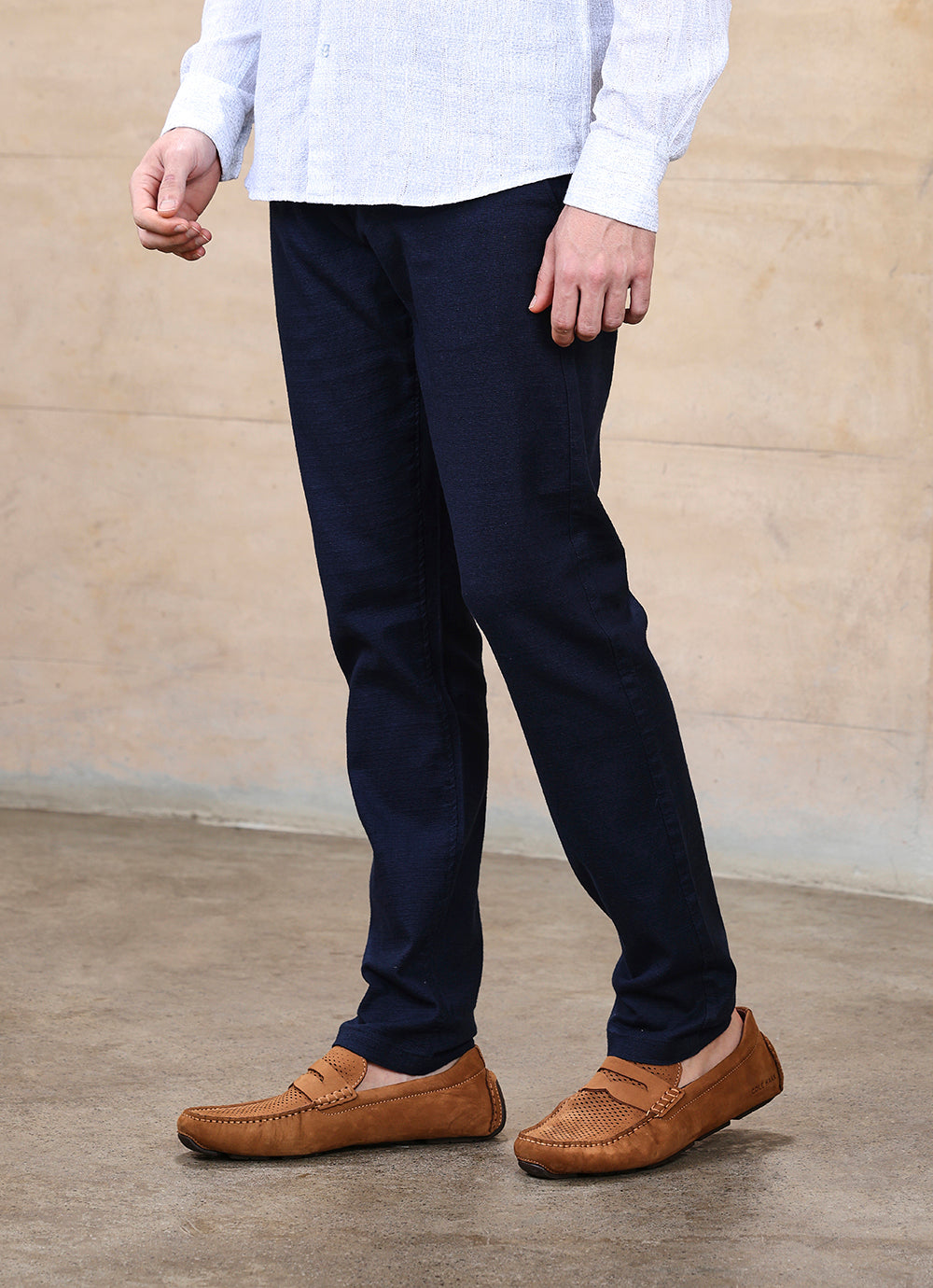 Navy  Cotton Slub Slim Fit Trouser