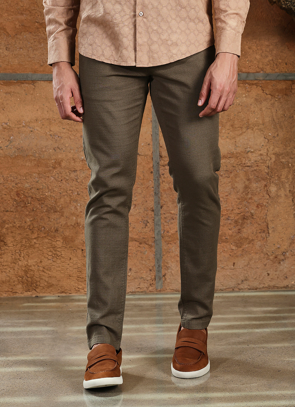 Olive  Cotton Slub Slim Fit Trouser
