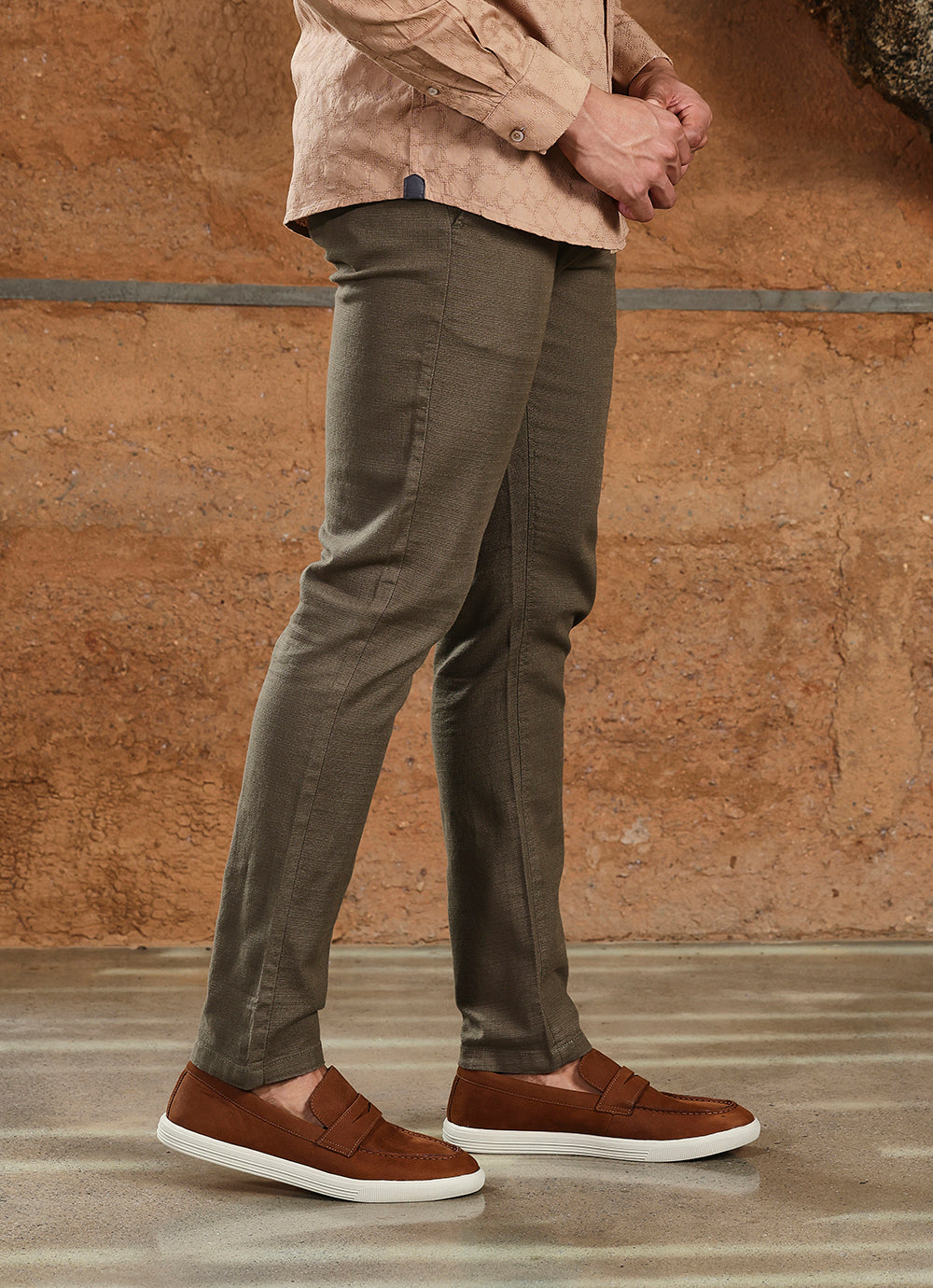 Olive  Cotton Slub Slim Fit Trouser