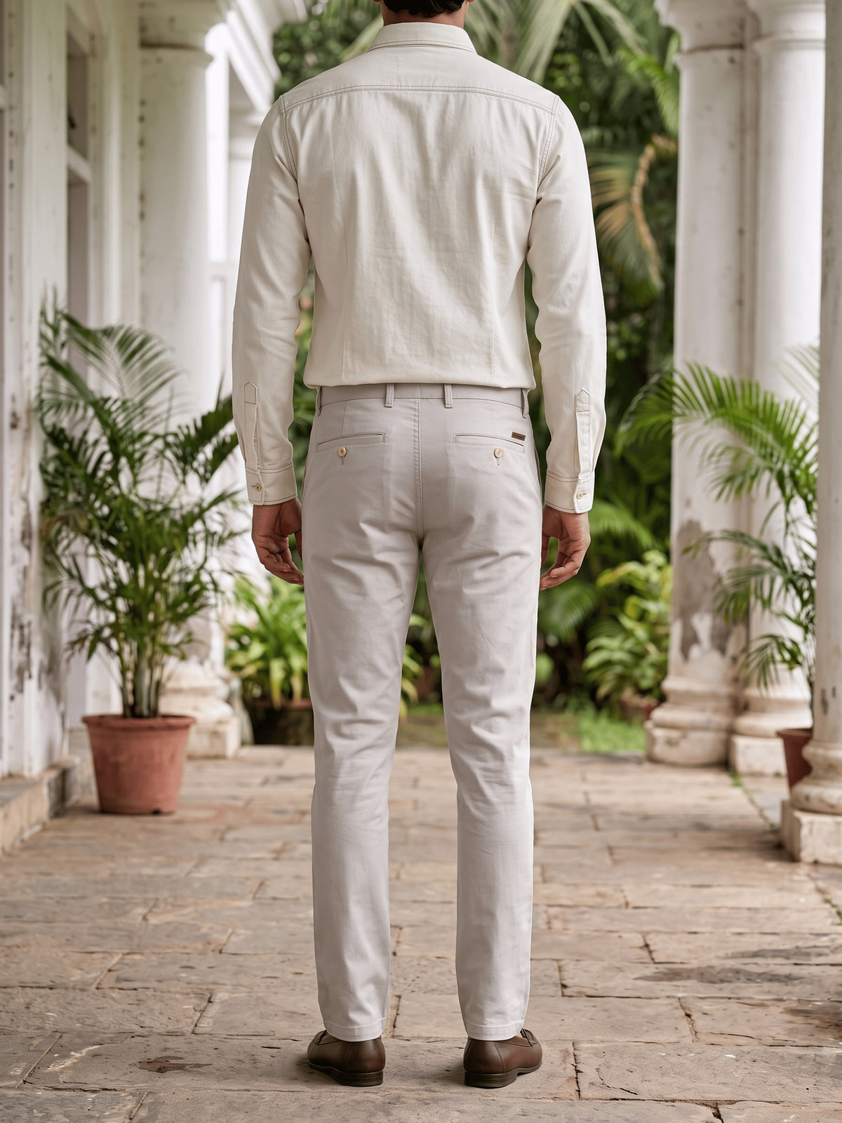 Stone Grey Cotton Stretch Slim Fit Trouser