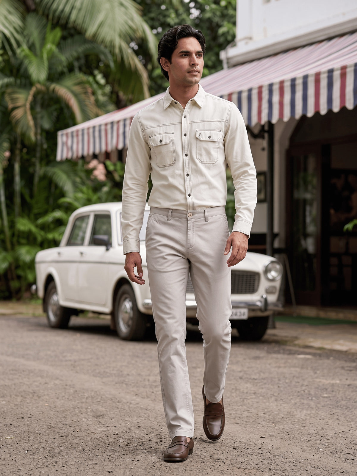 Stone Grey Cotton Stretch Slim Fit Trouser