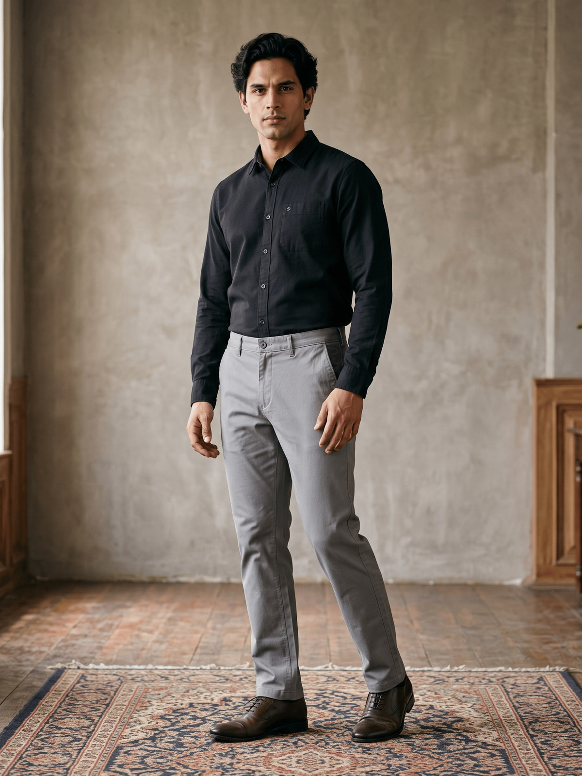 Dark Grey Cotton Stretch Slim Fit Trouser