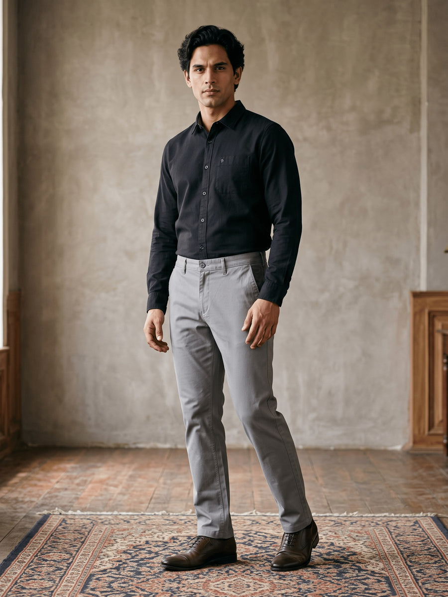 Dark Grey Cotton Stretch Slim Fit Trouser
