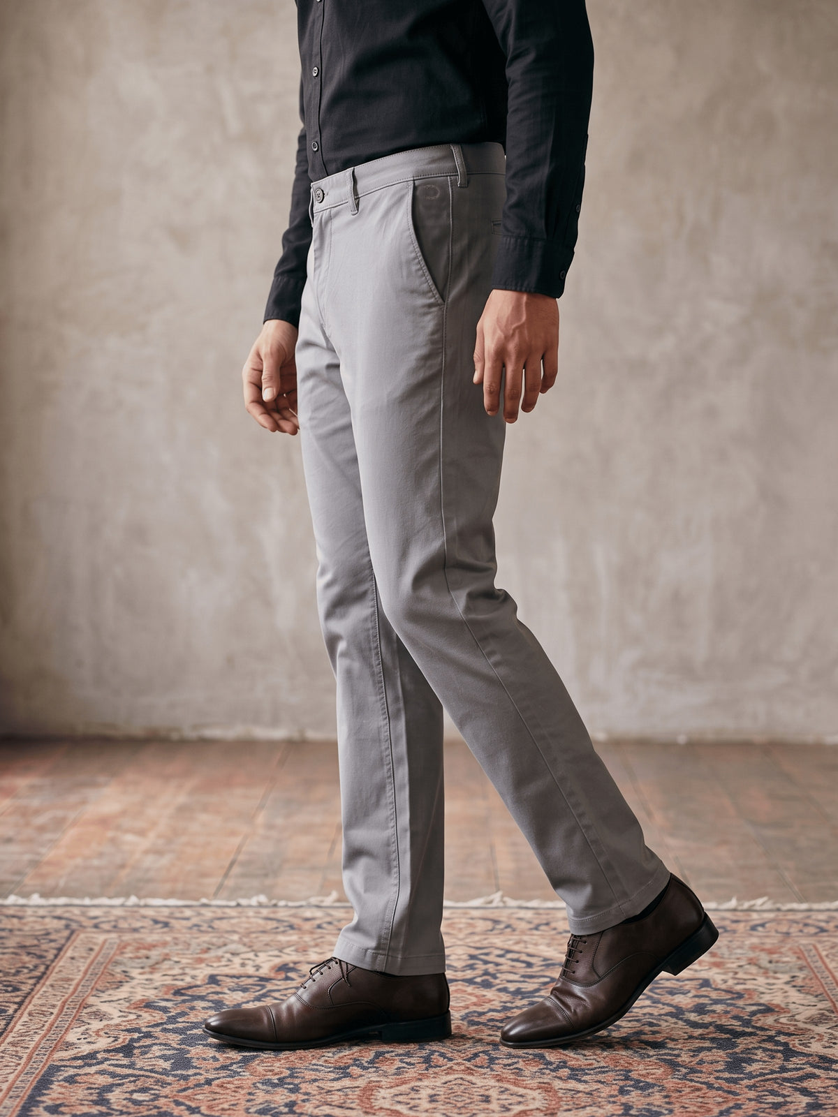 Dark Grey Cotton Stretch Slim Fit Trouser