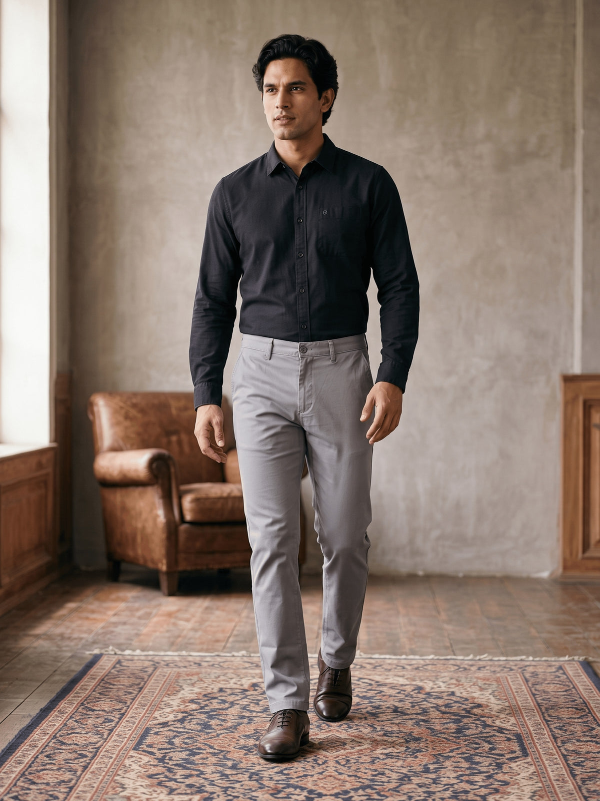 Dark Grey Cotton Stretch Slim Fit Trouser
